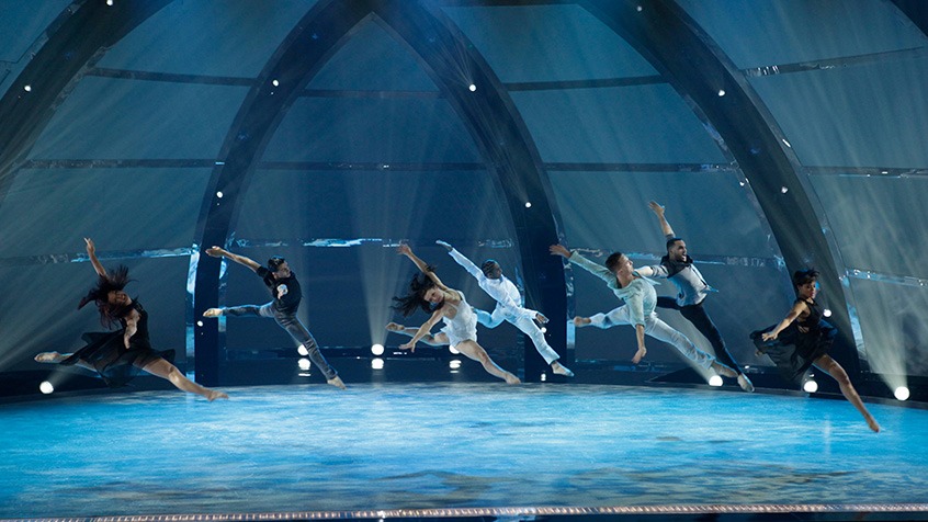 Seven of the Top 14 perform a group routine choreographed by Bonnie Story.